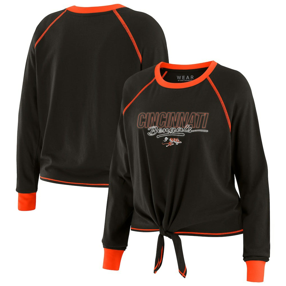 Cincinnati Bengals WEAR by Erin Andrews Women's Tie-Front Long Sleeve T-Shirt Black | NFL