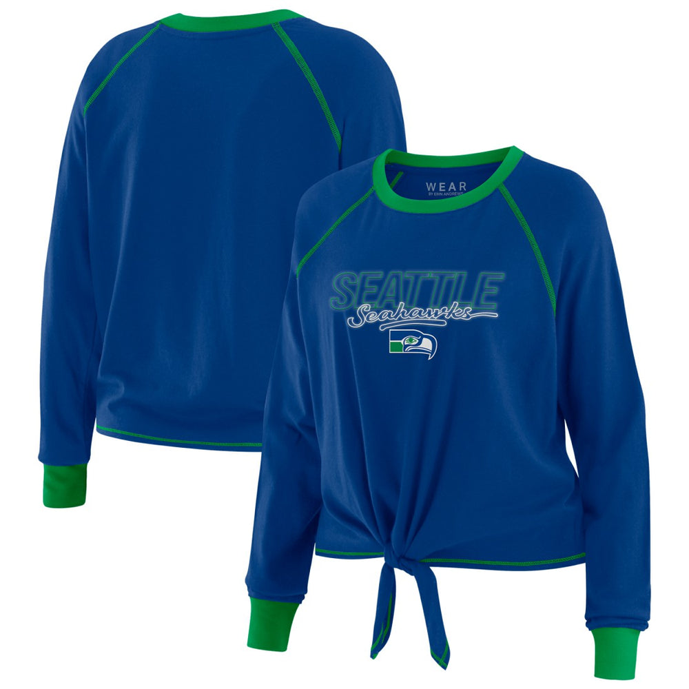 Seattle Seahawks WEAR by Erin Andrews Women's Tie-Front Long Sleeve T-Shirt Royal | NFL