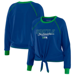 Seattle Seahawks WEAR by Erin Andrews Women's Tie-Front Long Sleeve T-Shirt Royal | NFL