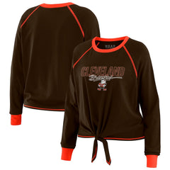 Cleveland Browns WEAR by Erin Andrews Women's Tie-Front Long Sleeve T-Shirt Brown | NFL