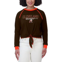 Cleveland Browns WEAR by Erin Andrews Women's Tie-Front Long Sleeve T-Shirt Brown | NFL