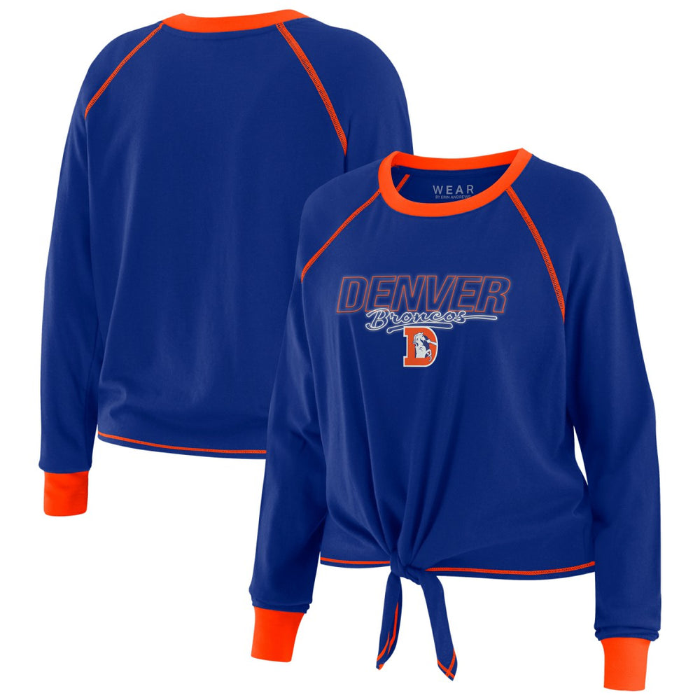 Denver Broncos WEAR by Erin Andrews Women's Tie-Front Long Sleeve T-Shirt Royal | NFL
