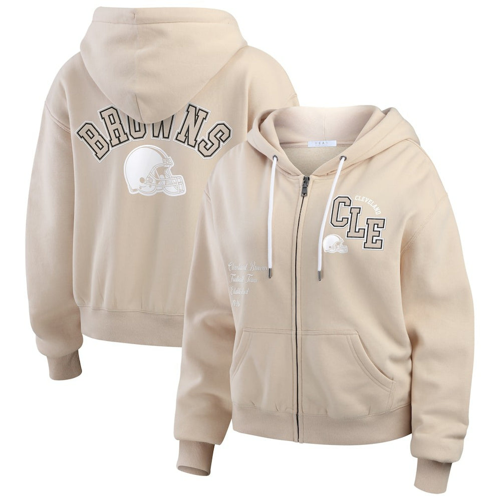 Cleveland Browns WEAR by Erin Andrews Women's Tonal Full-Zip Hoodie Oatmeal | NFL