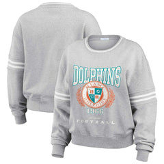 Miami Dolphins WEAR by Erin Andrews Women's Cropped Pullover Sweatshirt Heather Gray | NFL