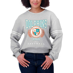 Miami Dolphins WEAR by Erin Andrews Women's Cropped Pullover Sweatshirt Heather Gray | NFL