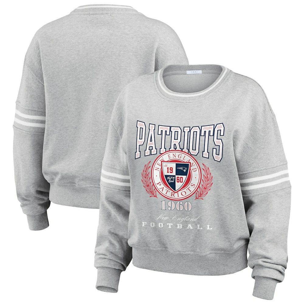 New England Patriots WEAR by Erin Andrews Women's Pullover Sweatshirt Heather Gray | NFL