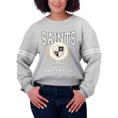 New Orleans Saints WEAR by Erin Andrews Women's Cropped Pullover Sweatshirt Heather Gray | NFL