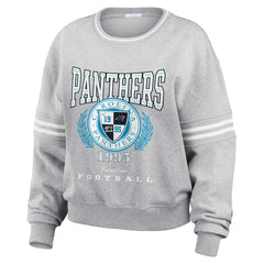 Carolina Panthers WEAR by Erin Andrews Women's Cropped Pullover Sweatshirt Heather Gray | NFL