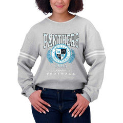 Carolina Panthers WEAR by Erin Andrews Women's Cropped Pullover Sweatshirt Heather Gray | NFL