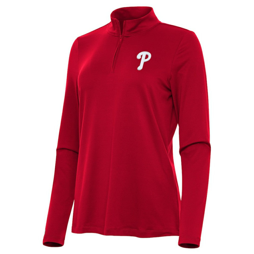 Philadelphia Phillies Antigua Women's Reprocess Quarter-Zip Top - Red Tops - MLB