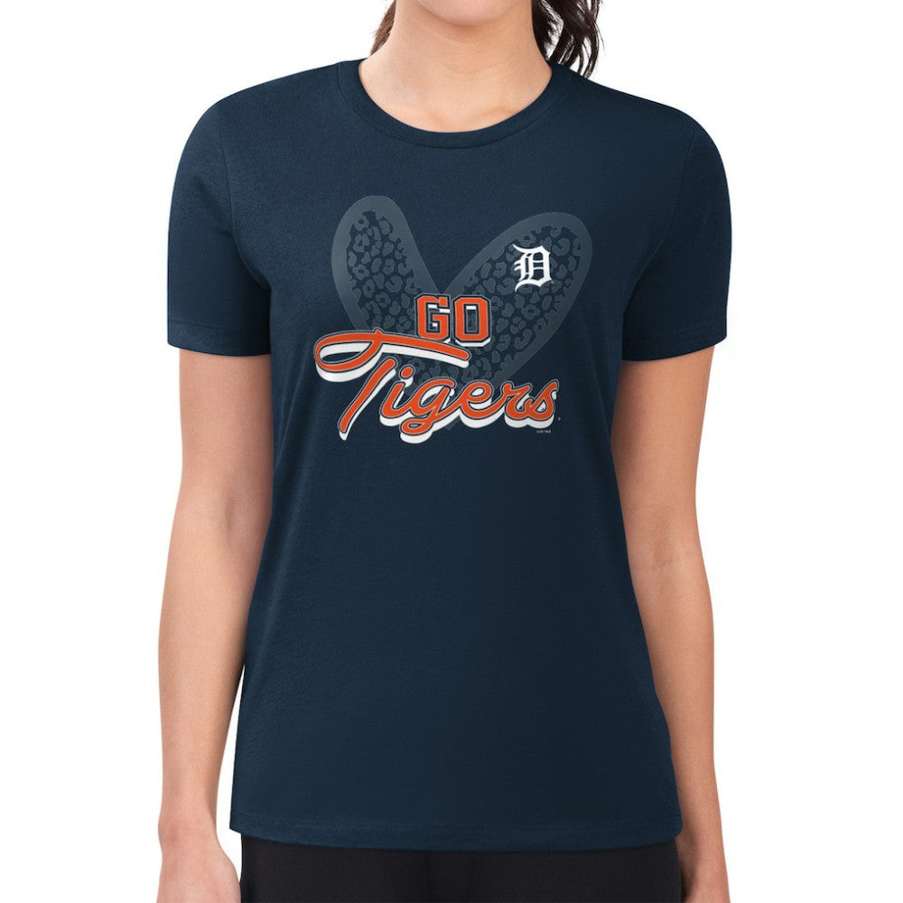 Detroit Tigers G-III 4Her by Carl Banks Women's Super-Slim Fit Lightweight Leopard Heart T-Shirt - MLB