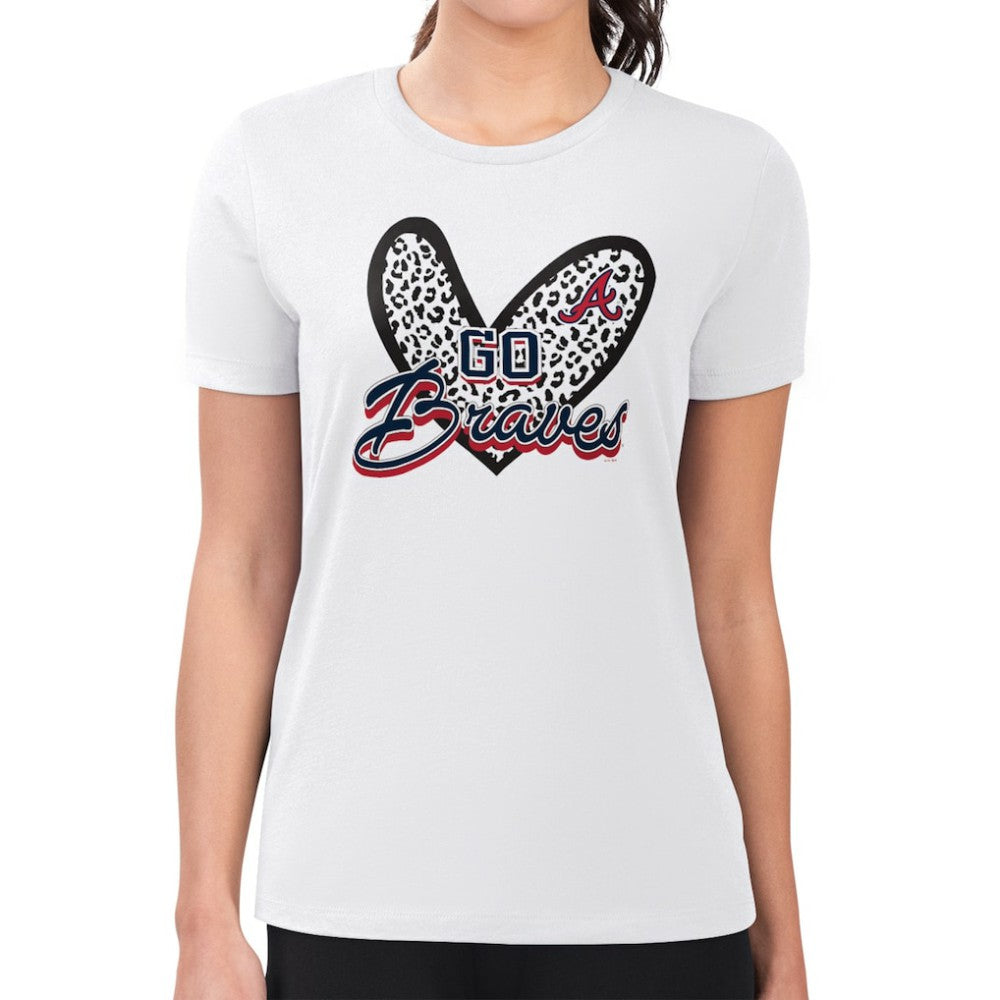 Atlanta Braves G-III 4Her by Carl Banks Women's Super-Slim Fit Lightweight Leopard Heart T-Shirt - MLB