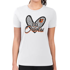 Baltimore Orioles G-III 4Her by Carl Banks Women's Super-Slim Fit Lightweight Leopard Heart T-Shirt - MLB