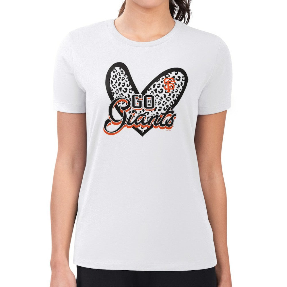 San Francisco Giants G-III 4Her by Carl Banks Women's Super-Slim Fit Lightweight Leopard Heart T-Shirt - MLB