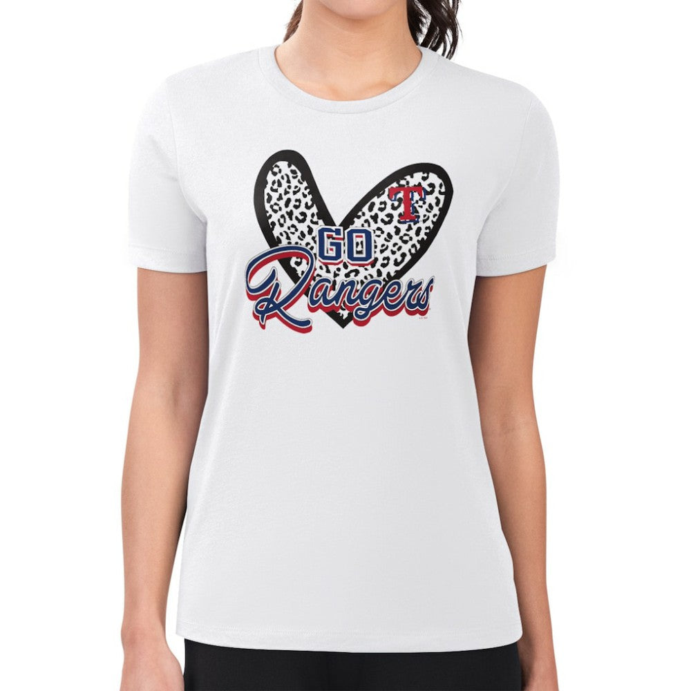 Texas Rangers G-III 4Her by Carl Banks Women's Super-Slim Fit Lightweight Leopard Heart T-Shirt - MLB