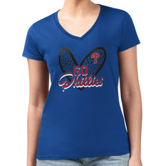 Philadelphia Phillies G-III 4Her by Carl Banks Women's Super-Slim Fit Lightweight Leopard Heart V-Neck T-Shirt - MLB