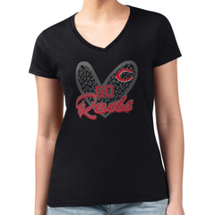 Cincinnati Reds G-III 4Her by Carl Banks Women's Super-Slim Fit Lightweight Leopard Heart V-Neck T-Shirt - MLB