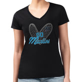 Miami Marlins G-III 4Her by Carl Banks Women's Super-Slim Fit Lightweight Leopard Heart V-Neck T-Shirt - MLB