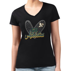 Athletics G-III 4Her by Carl Banks Women's Super-Slim Fit Lightweight Leopard Heart V-Neck T-Shirt - MLB