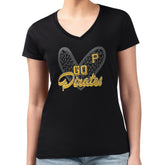 Pittsburgh Pirates G-III 4Her by Carl Banks Women's Super-Slim Fit Lightweight Leopard Heart V-Neck T-Shirt - MLB