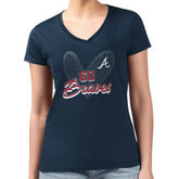 Atlanta Braves G-III 4Her by Carl Banks Women's Super-Slim Fit Lightweight Leopard Heart V-Neck T-Shirt - MLB