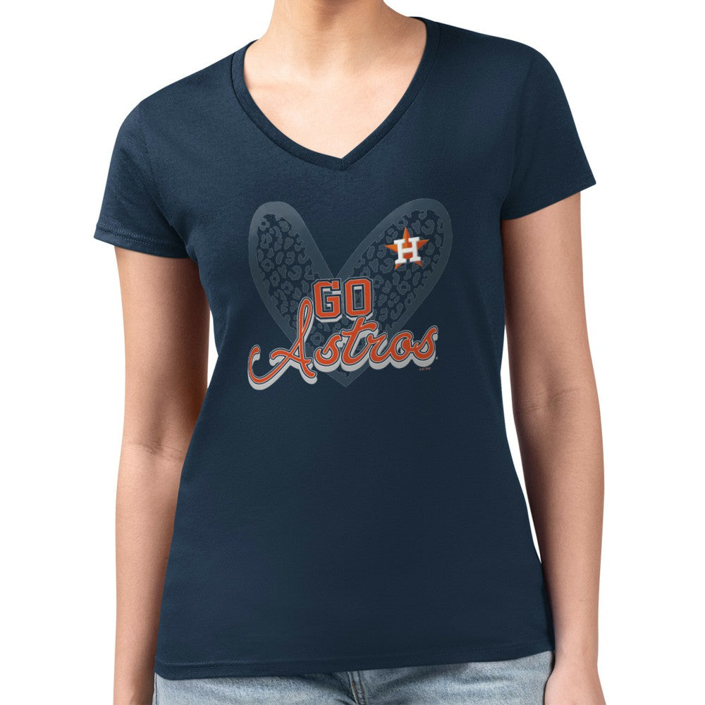 Houston Astros G-III 4Her by Carl Banks Women's Super-Slim Fit Lightweight Leopard Heart V-Neck T-Shirt - MLB