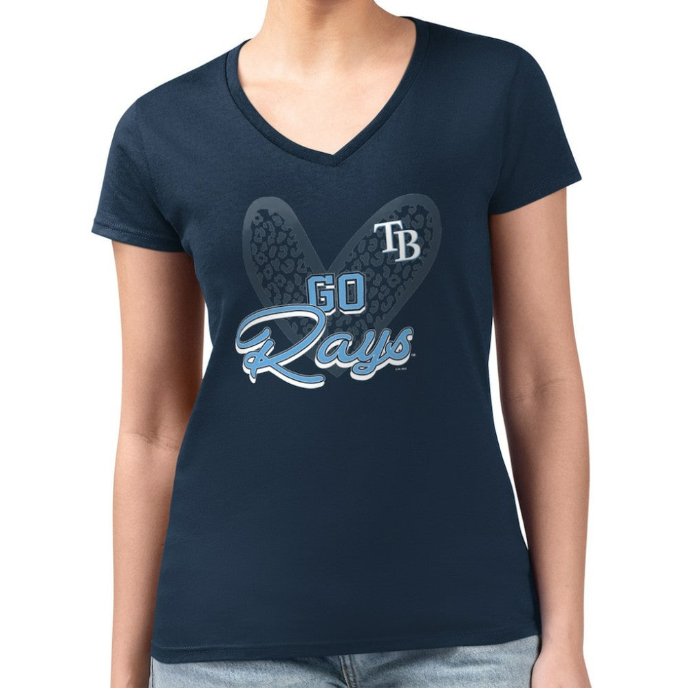 Tampa Bay Rays G-III 4Her by Carl Banks Women's Super-Slim Fit Lightweight Leopard Heart V-Neck T-Shirt - MLB
