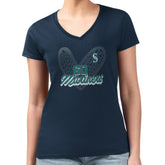 Seattle Mariners G-III 4Her by Carl Banks Women's Super-Slim Fit Lightweight Leopard Heart V-Neck T-Shirt - MLB