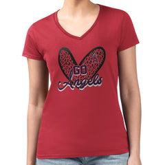 Los Angeles Angels G-III 4Her by Carl Banks Women's Super-Slim Fit Lightweight Leopard Heart V-Neck T-Shirt - MLB