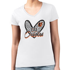 Baltimore Orioles G-III 4Her by Carl Banks Women's Super-Slim Fit Lightweight Leopard Heart V-Neck T-Shirt - MLB