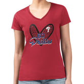 Philadelphia Phillies G-III 4Her by Carl Banks Women's Super-Slim Fit Lightweight Leopard Heart V-Neck T-Shirt - MLB
