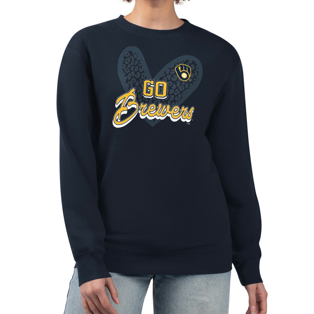 Milwaukee Brewers G-III 4Her by Carl Banks Women's Leopard Heart Pullover Sweatshirt - MLB