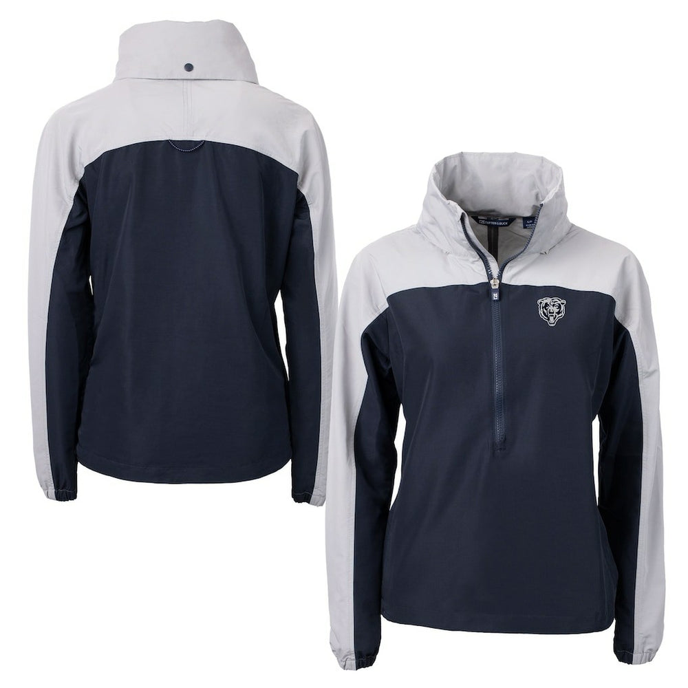 Chicago Bears Cutter & Buck Women's Charter Eco Recycled Half-Zip Hoodie Anorak Jacket Navy/Gray | NFL