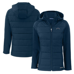 Los Angeles Chargers Cutter & Buck Women's Evoke Hybrid Eco Softshell Recycled Full-Zip Hoodie Jacket Navy | NFL