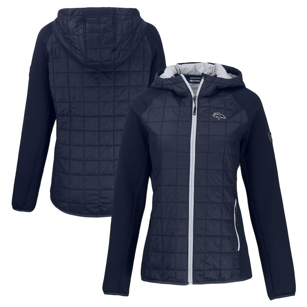 Denver Broncos Cutter & Buck Women's Rainier PrimaLoft Eco Hybrid Full-Zip Hoodie Jacket Navy | NFL