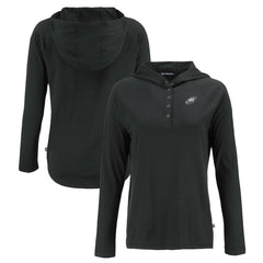 Philadelphia Eagles Cutter & Buck Women's Coastline Epic Comfort Eco Recycled Long Sleeve Hoodie T-Shirt Black | NFL