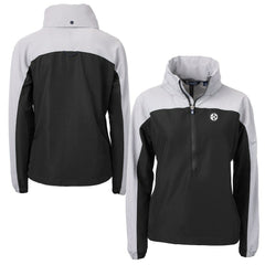 Pittsburgh Steelers Cutter & Buck Women's Charter Eco Recycled Half-Zip Hoodie Anorak Jacket Black/Gray | NFL