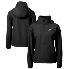 Philadelphia Eagles Cutter & Buck Women's Charter Eco Recycled Half-Zip Hoodie Anorak Jacket Black | NFL