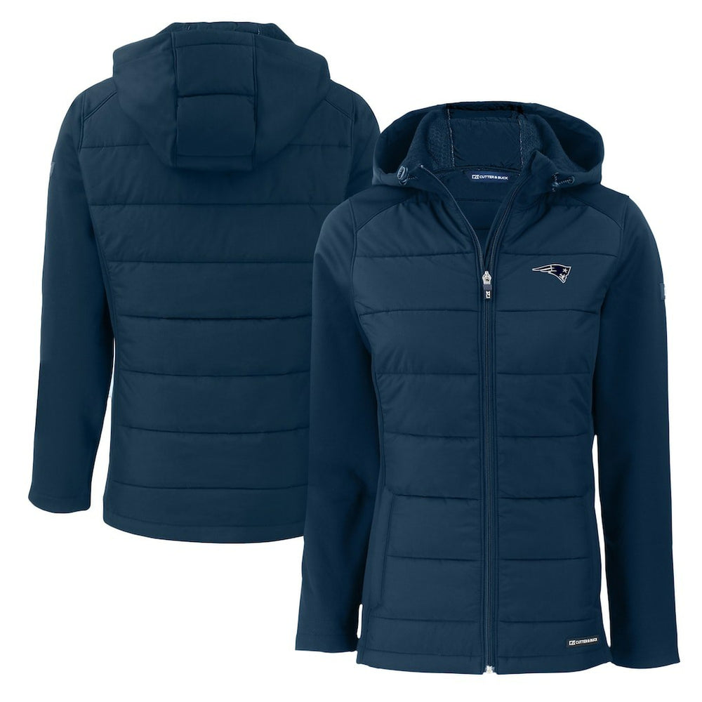 New England Patriots Cutter & Buck Women's Evoke Hybrid Eco Softshell Recycled Full-Zip Hoodie Jacket Navy | NFL