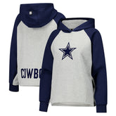 Dallas Cowboys DKNY Sport Women's Joy Cropped Raglan Pullover Hoodie - Gray/Navy | NFL