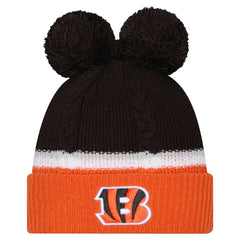 Cincinnati Bengals New Era Women's Double Bubble Cuffed Knit Hat with Poms Black | NFL