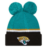 Jacksonville Jaguars New Era Women's Double Bubble Cuffed Knit Hat with Poms Black | NFL