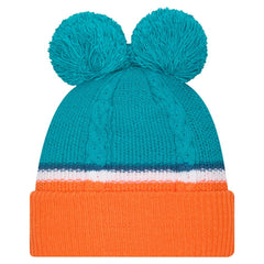 Miami Dolphins New Era Women's Double Bubble Cuffed Knit Hat with Poms Aqua | NFL