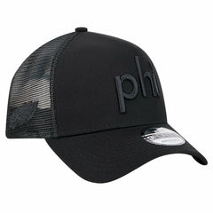 Philadelphia Eagles New Era Domain 9FORTY A-Frame Trucker Adjustable Hat Black | NFL