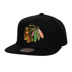 Chicago Blackhawks Mitchell & Ness Core Top Spot Snapback Hat - Black - NHL