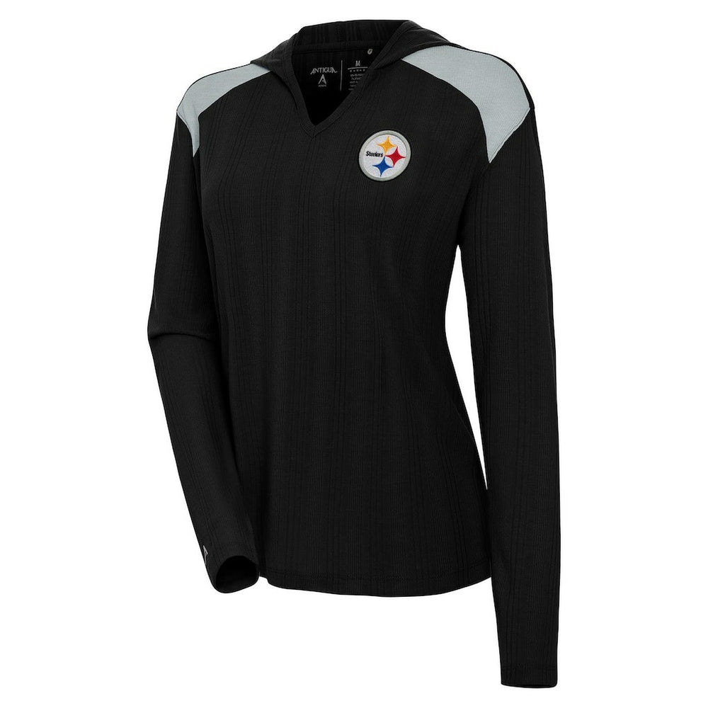 Pittsburgh Steelers Antigua Women's Opulent Long Sleeve Hoodie T-Shirt Black | NFL