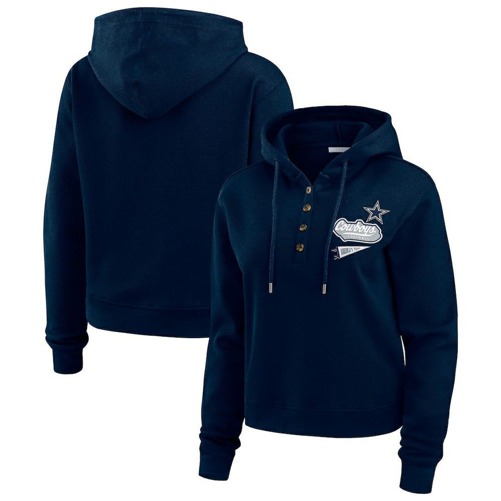Dallas Cowboys WEAR by Erin Andrews Women's Waffle-Knit Pullover Hoodie Navy | NFL