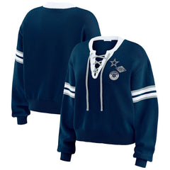 Dallas Cowboys WEAR by Erin Andrews Women's Lace-Up Sweater Navy | NFL