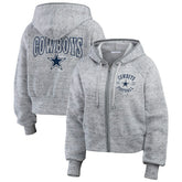 Dallas Cowboys WEAR by Erin Andrews Women's Speckled Fleece Cropped Full-Zip Hoodie Heather Gray | NFL