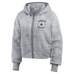 Dallas Cowboys WEAR by Erin Andrews Women's Speckled Fleece Cropped Full-Zip Hoodie Heather Gray | NFL